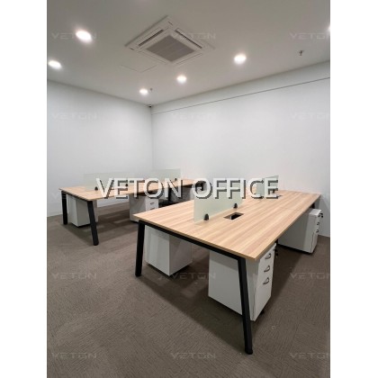 14. WORKSTATION FOR CLUSTER OF 4 (METAL A-LEG) C/W FRAMELESS FABRIC PARTITION