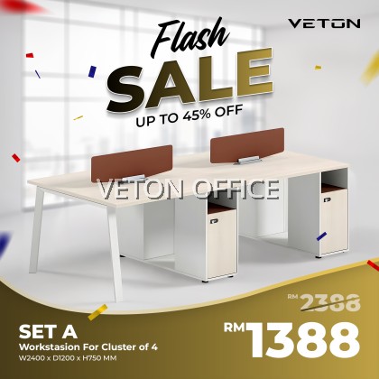 1. (PROMOTION) Workstation For Cluster Of 4 | Cubicle Workstation c/w Metal Aries Leg | Fabric Partition Workstation